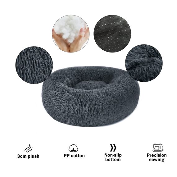 Hundebett Katzenbett Flauschig Rund aus Plüsch - Donut Kuscheliges Hundekissen Hundekorb Waschbar S/M/L/XL/XXL für Kleine, Mittelgroße und Große Hunde, Katzen und Andere Haustiere (XXL-80, Dunkelgrau)