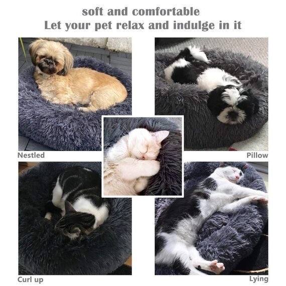 Hundebett Katzenbett Flauschig Rund aus Plüsch - Donut Kuscheliges Hundekissen Hundekorb Waschbar S/M/L/XL/XXL für Kleine, Mittelgroße und Große Hunde, Katzen und Andere Haustiere (XXL-80, Dunkelgrau)