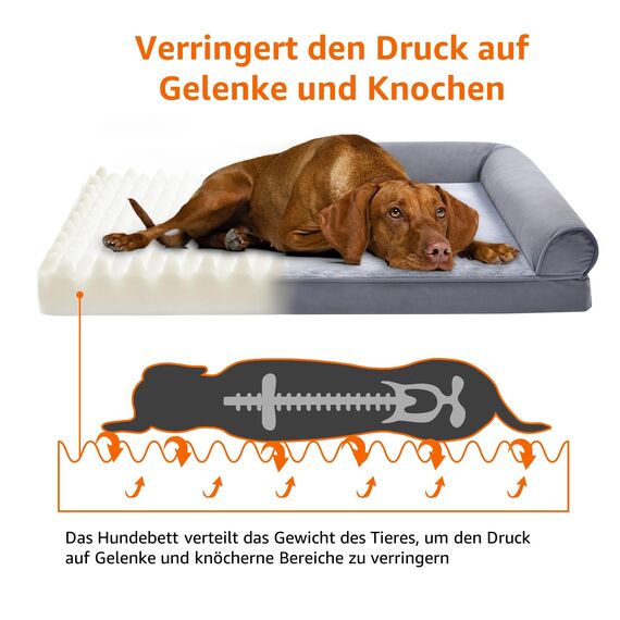 Amazon Basics Couchbett aus Schaumstoff für Hunde und Haustiere mit abnehmbarem Bezug, Grau, 112 x 89 x 20 cm (L x W x H)