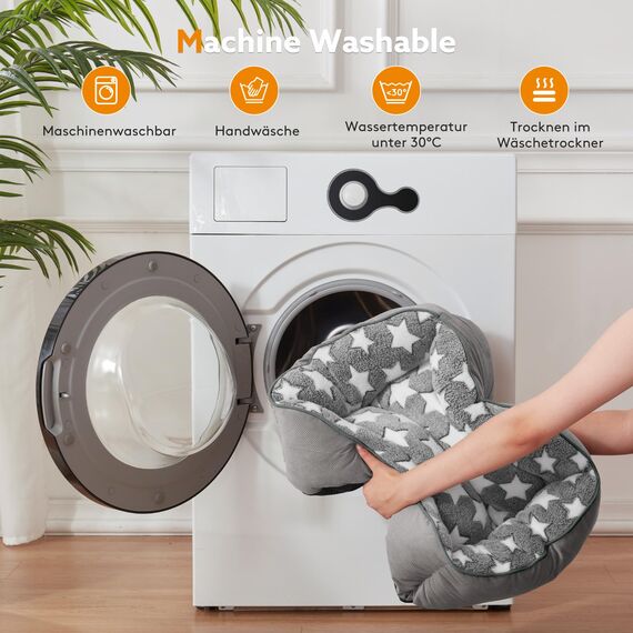 FURTIME Hundebett Mittelgroße Hunde, Hundekorb Waschbar Hundekörbchen rutschfeste, Hundebetten Flauschig Hundematratze mit Erhöhte Ränder Weiches, Hundesofa für Hunde Katze, Grau/Sterne, 76x61x23cm