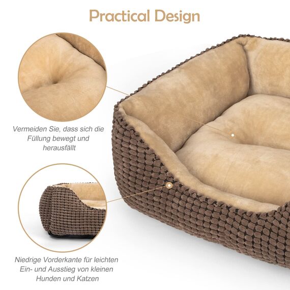 JOEJOY Hundebett Mittelgroße Hunde, Hundekorb Waschbar Flauschig, rutschfeste Plüsch Hundebetten, 63x53x20cm, Hundekörbchen für Kleine und Mittlere Hunde und Katzen