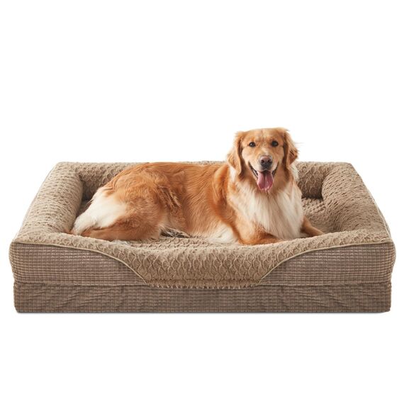 FURTIME Orthopädisches Hundebett Grosse Hunde, Memory Foam Hundekorb XL, Abnehmbar und Waschbar, rutschfeste Hundekörbchen, Hohem Rand Hundesofa, Braun, 107 x 81 x 19cm