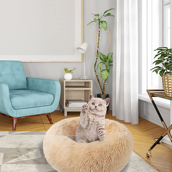 Nisrada Katzenbetten für Indoor-Katzen, 50cm, Hundebett für kleine Melium-große Hunde, waschbares, rundes Haustierbett für Welpen und Kätzchen, mit Rutschfester Unterseite