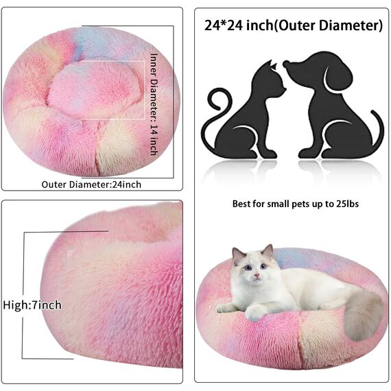 Nisrada Katzenbetten für Indoor-Katzen, 60cm Hundebett für kleine Melium große Hunde, waschbares, rundes Haustierbett für Welpen und Kätzchen mit Rutschfester Unterseite