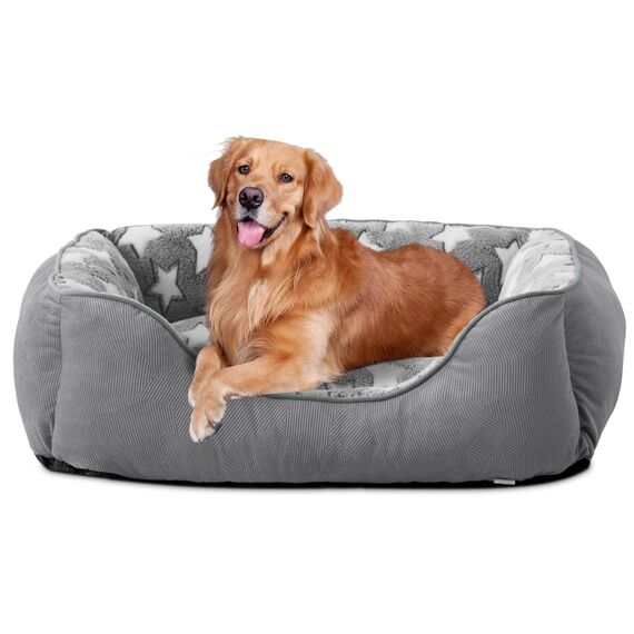 FURTIME Hundebett Mittelgroße Hunde, Hundekorb Waschbar Hundekörbchen rutschfeste, Hundebetten Flauschig Hundematratze mit Erhöhte Ränder Weiches, Hundesofa für Hunde Katze, Grau/Sterne, 76x61x23cm