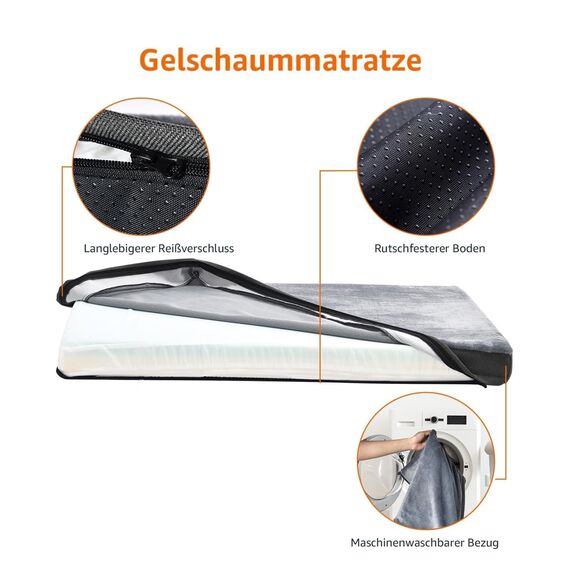 Amazon Basics XL Kühlgel-Matratze aus Memoryschaum für Hunde und Haustiere mit abnehmbarem, waschbarem Bezug, grau, 104 x 74 x 10 cm (L x W x H)