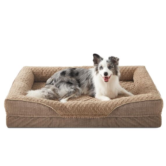 FURTIME Orthopädisches Hundebett Mittelgroße Hunde, Memory Foam Hundekorb Grosse Hunde, Abnehmbar und Waschbar, rutschfeste Hundekörbchen, Hohem Rand Hundesofa, Braun, 89 x 64 x 18cm