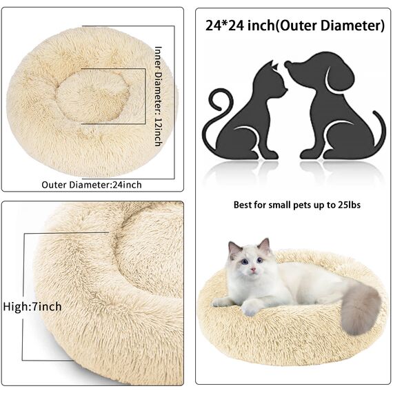 Nisrada Katzenbetten für Indoor-Katzen, 60cm Hundebett für kleine Melium große Hunde, waschbares, rundes Haustierbett für Welpen und Kätzchen mit Rutschfester Unterseite