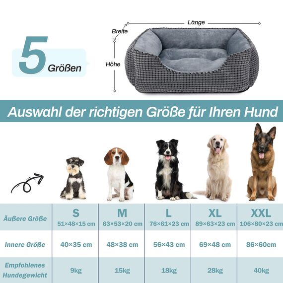 JOEJOY Hundebett Grosse Hunde, Hundekorb Waschbar Flauschig, Weiche Plüsch Hundebetten, 89x63x23cm, Hundekörbchen für Mittelgroße und Große Hunde und Katzen