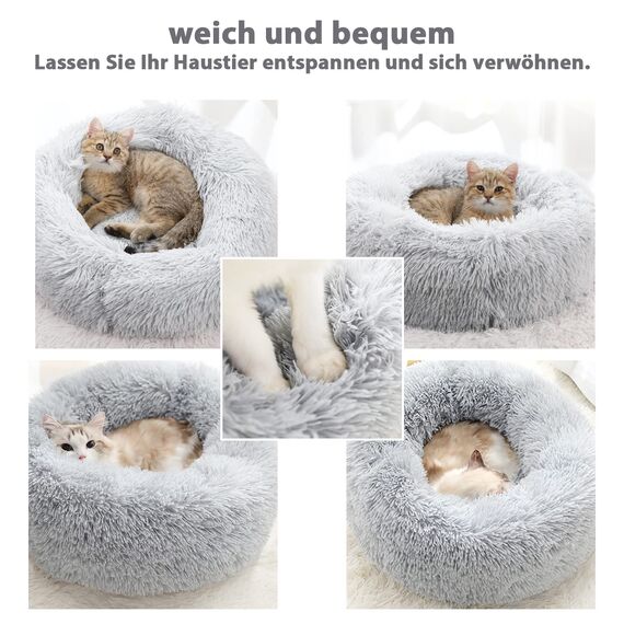Nepfaivy Hundebett Katzenbett Flauschig Rund aus Plüsch - Donut Kuscheliges Hundekissen Hundekorb Waschbar S/M/L/XL/XXL/XXXL für Kleine, Mittelgroße & Große Hunde und Katzen (3XL-100cm, Hellgrau)