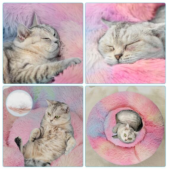 Nisrada Katzenbetten für Indoor-Katzen, 50cm, Hundebett für kleine Melium-große Hunde, waschbares, rundes Haustierbett für Welpen und Kätzchen, mit Rutschfester Unterseite