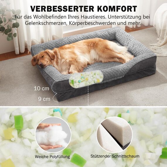 FURTIME Orthopädisches Hundebett Grosse Hunde, Memory Foam Hundekorb XL, Abnehmbar und Waschbar, rutschfeste Hundekörbchen, Hohem Rand Hundesofa, 107 x 81 x 19cm