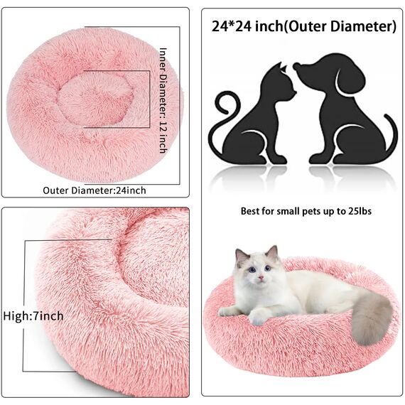 Nisrada Katzenbetten für Indoor-Katzen, 60cm Hundebett für kleine Melium große Hunde, waschbares, rundes Haustierbett für Welpen und Kätzchen mit Rutschfester Unterseite