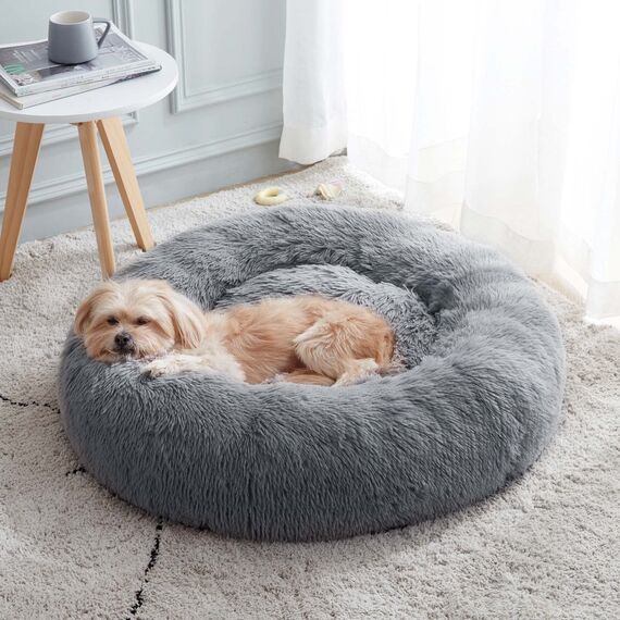 WESTERN HOME WH Beruhigendes Hunde- und Katzenbett, Anti-Angst, Donut-Kuschelbett, wärmend, gemütlich, weich, rund, flauschiges Kunstfell-Plüschkissen für kleine, mittelgroße Hunde und Katzen (50,8