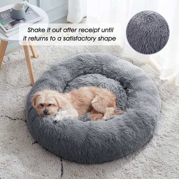 WESTERN HOME WH Beruhigendes Hunde- und Katzenbett, Anti-Angst, Donut-Kuschelbett, wärmend, gemütlich, weich, rund, flauschiges Kunstfell-Plüschkissen für kleine, mittelgroße Hunde und Katzen (50,8