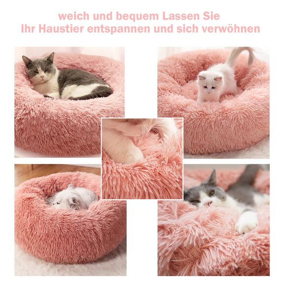 Hundebett Katzenbett Flauschig Rund aus Plüsch - Donut Kuscheliges Hundekissen Hundekorb Waschbar S/M/L/XL/XXL für Kleine, Mittelgroße und Große Hunde, Katzen und Andere Haustiere (XXL-80cm, Rosa)
