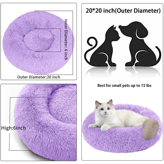 Nisrada Katzenbetten für Indoor-Katzen, 50cm, Hundebett für kleine Melium-große Hunde, waschbares, rundes Haustierbett für Welpen und Kätzchen, mit Rutschfester Unterseite