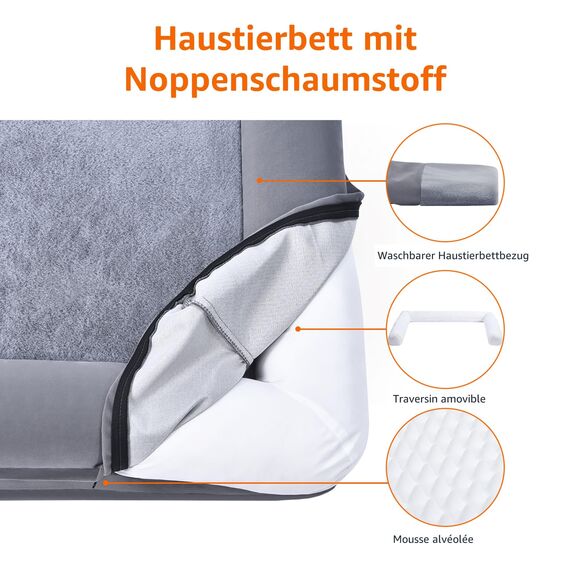 Amazon Basics Couchbett aus Schaumstoff für Hunde und Haustiere mit abnehmbarem Bezug, Grau, 91 x 69 x 17 cm (L x W x H)
