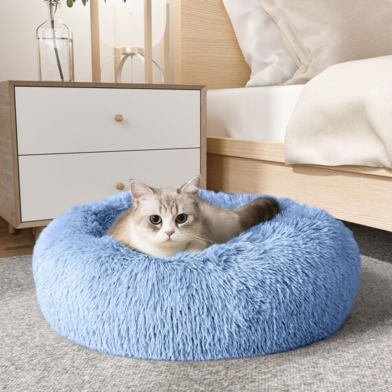 WESTERN HOME WH Beruhigendes Hunde- und Katzenbett, Anti-Angst-Donut-Kuschelbett, wärmendes, gemütliches, weiches rundes Bett für kleine und mittelgroße Hunde und Katzen