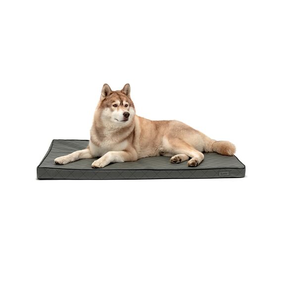 lionto Hundematte orthopädisch mit Memory-Schaumstoff, gelenkschonendes Hundekissen aus pflegeleichtem Lederimitat, 118x80 cm, Gesteppte Liegematte mit abnehmbaren Bezug und Anti-Rutsch-Belag, grau