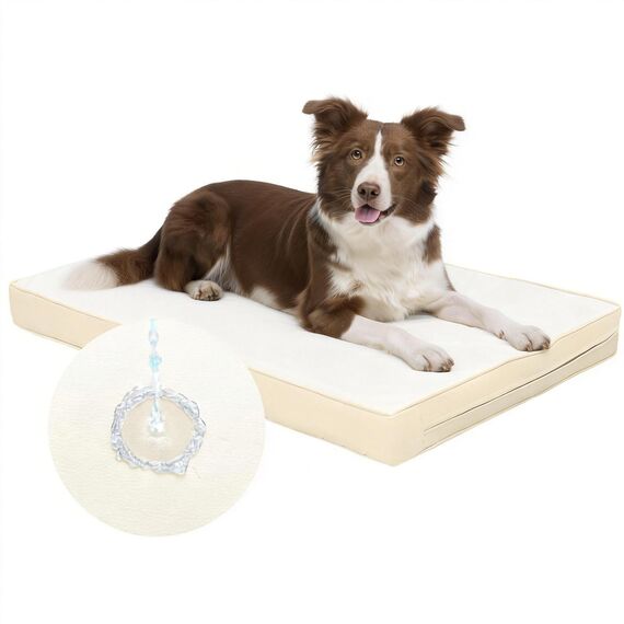 Favodormir Orthopädisches Hundebett Grosse Hunde 104x68cm,Beige Abnehmbare Wassericht Kunstleder-Hülle Hundekissen Hundematratze für Große Hunde,Komfortable & Kühlende für Innen- Und Außenbereich