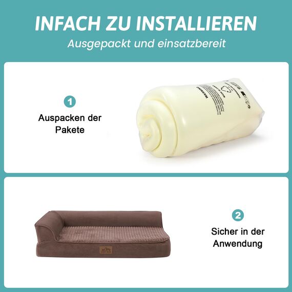 COZY KISS Orthopädisches Hundebett, 19cm Dicke Hundesofa für Mittelgroße Hunde, Abnehmbar und Waschbar Hundecouch, rutschfeste Unterseite, Wasserdichtes Innenfutter, Braun,76x51x19cm