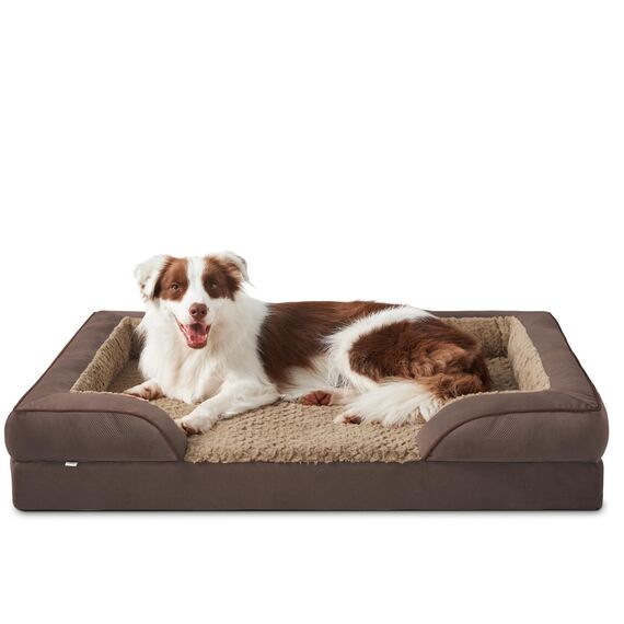 JOEJOY Orthopädisches Hundebett Mittelgroße Hunde,89x64x17cm, Memory Foam Hundekorb Waschbar und Wasserdicht, Eierkarton-Schaum Hundebett Orthopädisch, Abnehmbar Hundebett mit Hohem Rand, Dunkelbraun