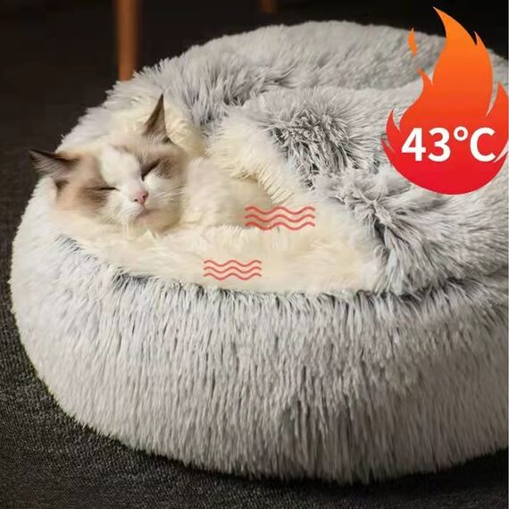 YAGE Beruhigendes Katzenbett, Flauschiges Plüsch-Kätzchenbett, waschbares Anti-Angst-Welpenbett, Haustierbett für Hauskatzen, kleine Hunde, weicher, Warmer Donut-Katzenschlafsack (M-50 cm)