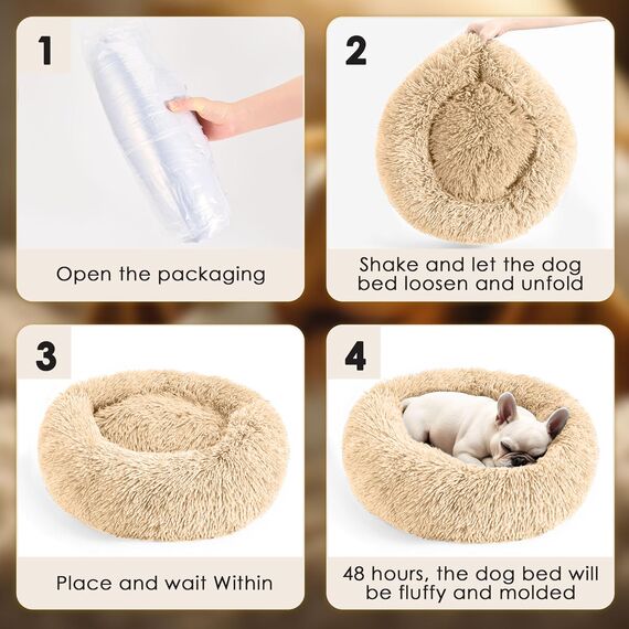LUOJINYI Hundebett Flauschig, Hundekissen Rund Haustierbett Donut Katzenbett Waschbar mit rutschfestem Boden für große, mittelgroße & kleine Hunde, 70 cm, Kamel