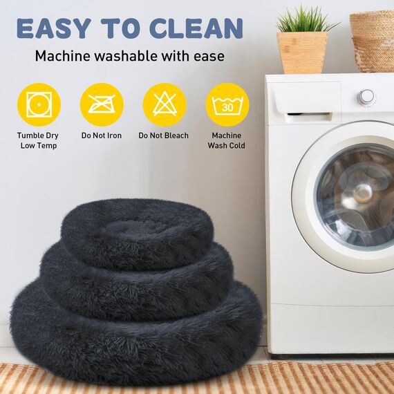 LUOJINYI Hundebett Flauschig, Hundekissen Rund Haustierbett Donut Katzenbett Waschbar mit rutschfestem Boden für große, mittelgroße & kleine Hunde, 70 cm, Marineblau