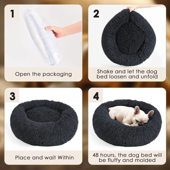 LUOJINYI Hundebett Flauschig, Hundekissen Rund Haustierbett Donut Katzenbett Waschbar mit rutschfestem Boden für große, mittelgroße & kleine Hunde, 50 cm, Marineblau