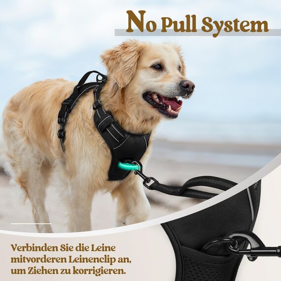 rabbitgoo Hundegeschirr Grosse Hunde, Anti Zug Geschirr mit Kontrolle, No Pull Verstellbar Hundegeschirr Mittelgroße Hunde, Atmungsaktiv Reflexstreifen Brustgeschirr Sichere Führung, Schwarz, L