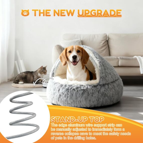 YAGE großes Hundebett 80 cm, Kapuze mit Stützen – Flauschiges, beruhigendes Haustierbett, geeignet für Haustiere unter 20 kg mit maschinenwaschbarem, luxuriösem, superweichem Haustierhöhlenbett