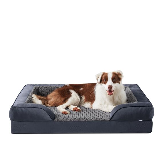 JOEJOY Orthopädisches Hundebett Mittelgroße Hunde,89x64x17cm, Memory Foam Hundekorb Waschbar und Wasserdicht, Eierkarton-Schaum Hundebett Orthopädisch, Abnehmbar Hundebett mit Hohem Rand, Dunkel Grau