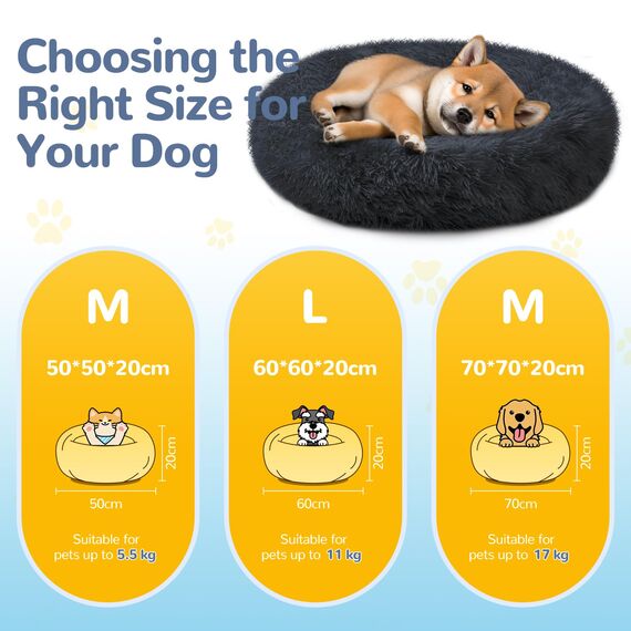 LUOJINYI Hundebett Flauschig, Hundekissen Rund Haustierbett Donut Katzenbett Waschbar mit rutschfestem Boden für große, mittelgroße & kleine Hunde, 60 cm, Marineblau