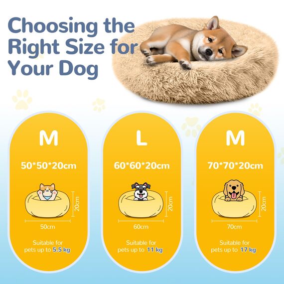 LUOJINYI Hundebett Flauschig, Hundekissen Rund Haustierbett Donut Katzenbett Waschbar mit rutschfestem Boden für große, mittelgroße & kleine Hunde, 50 cm, Kamel
