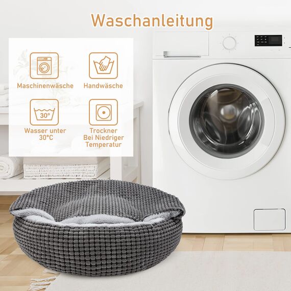 JOEJOY Hundebett Grosse Hunde, Katzenbett Rund mit Decke, Hundekorb Waschbar Flauschig, Hundebetten für Katzen und Mittlere Grosse Hunde, 79x79x20cm