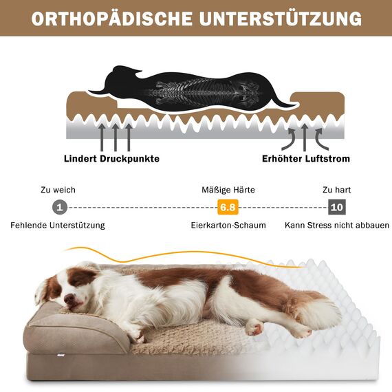 JOEJOY XXL Orthopädisches Hundebett, XXL waschbares Katzenbett Hundekissen mit Wabenstruktur und abnehmbarem wasserdichte Fütterung Schaumstoff hundebett orthopädisch Braun