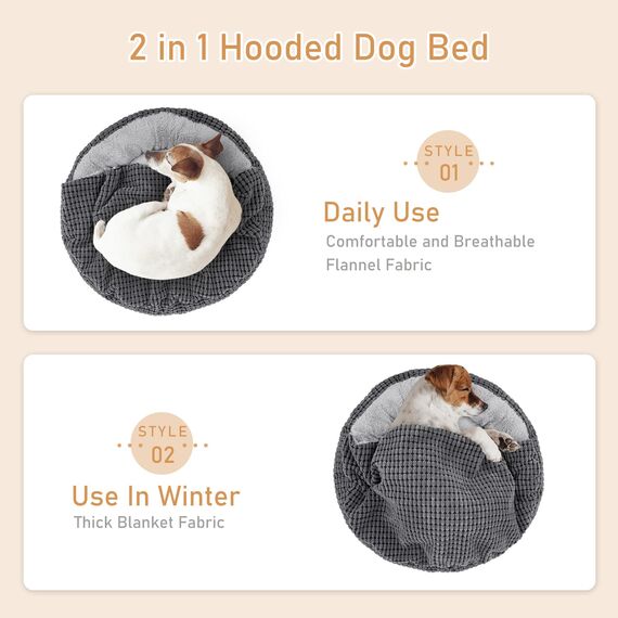 JOEJOY Hundebett Kleine Hunde, Katzenbett Rund mit Decke, Hundekorb Waschbar Flauschig, Hundebetten für Katzen und Kleine Hunde, 56x56x15cm