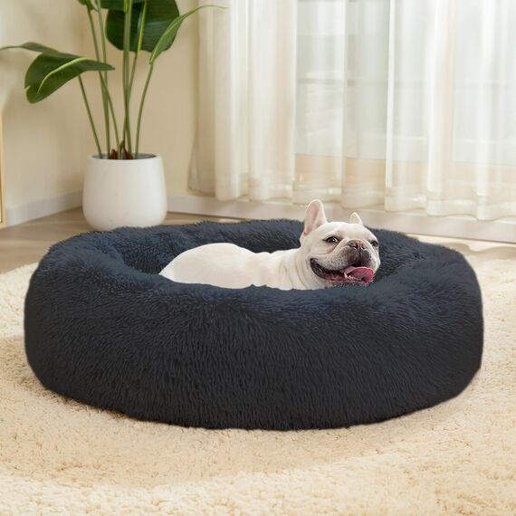 LUOJINYI Hundebett Flauschig, Hundekissen Rund Haustierbett Donut Katzenbett Waschbar mit rutschfestem Boden für große, mittelgroße & kleine Hunde, 50 cm, Marineblau