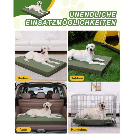 Favodormir Orthopädisches Hundebett Grosse Hunde 104x68cm,Abnehmbare Wassericht Kunstleder-Hülle Hundekissen Hundematratze für große Hunde,Komfortable & Kühlende Für Innen- Und Außenbereich,Grün