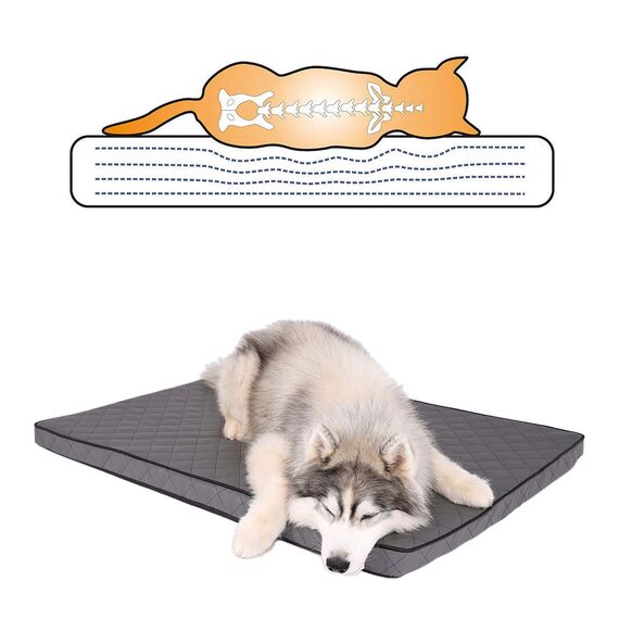 lionto Hundematte orthopädisch mit Memory-Schaumstoff, gelenkschonendes Hundekissen aus pflegeleichtem Lederimitat, 118x80 cm, Gesteppte Liegematte mit abnehmbaren Bezug und Anti-Rutsch-Belag, grau