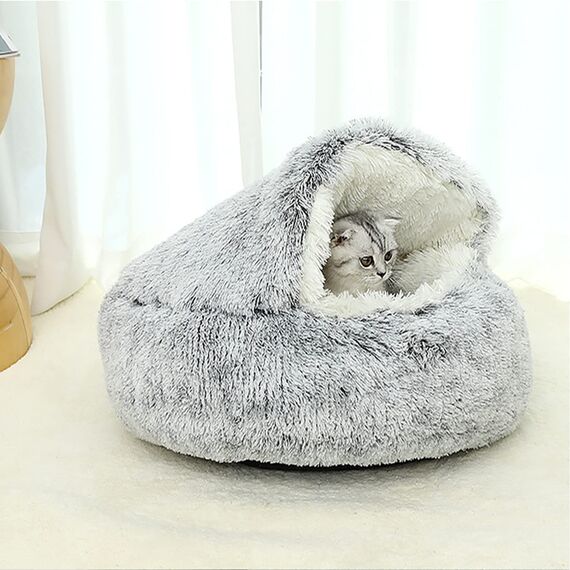 YAGE Beruhigendes Katzenbett, Flauschiges Plüsch-Kätzchenbett, waschbares Anti-Angst-Welpenbett, Haustierbett für Hauskatzen, kleine Hunde, weicher, Warmer Donut-Katzenschlafsack (M-50 cm)