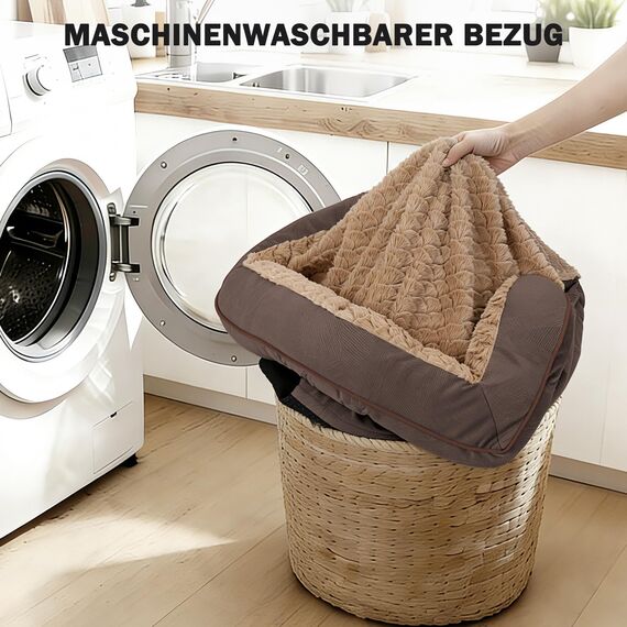 JOEJOY Orthopädisches Hundebett Mittelgroße Hunde,89x64x17cm, Memory Foam Hundekorb Waschbar und Wasserdicht, Eierkarton-Schaum Hundebett Orthopädisch, Abnehmbar Hundebett mit Hohem Rand, Dunkelbraun