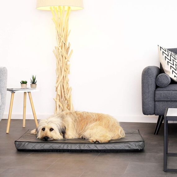 lionto Hundematte orthopädisch mit Memory-Schaumstoff, gelenkschonendes Hundekissen aus pflegeleichtem Lederimitat, 100x70 cm, Gesteppte Liegematte mit abnehmbaren Bezug und Anti-Rutsch-Belag, grau