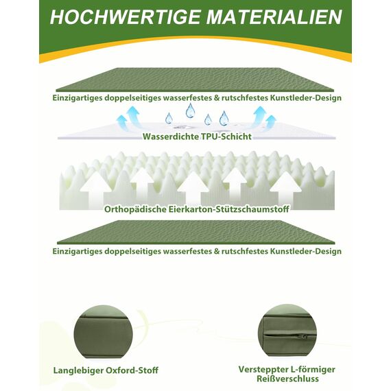 Favodormir Orthopädisches Hundebett Grosse Hunde 104x68cm,Abnehmbare Wassericht Kunstleder-Hülle Hundekissen Hundematratze für große Hunde,Komfortable & Kühlende Für Innen- Und Außenbereich,Grün