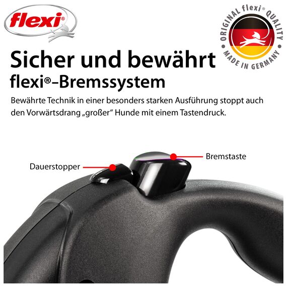 flexi® Giant Black Edition L | 8m Gurt Roll-Leine für Hunde bis 50 kg | schwarz | ausziehbare Hundeleine | Gewicht 631.5 gr | Maße 15.2 x 20.8 cm