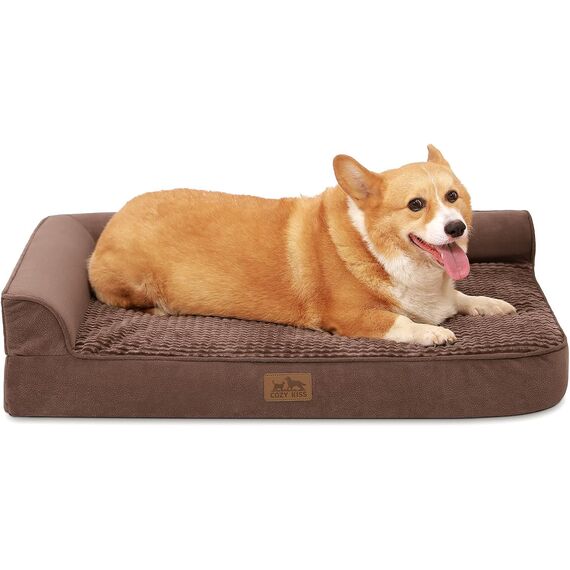 COZY KISS Orthopädisches Hundebett, 19cm Dicke Hundesofa für Mittelgroße Hunde, Abnehmbar und Waschbar Hundecouch, rutschfeste Unterseite, Wasserdichtes Innenfutter, Braun,91x69x19cm