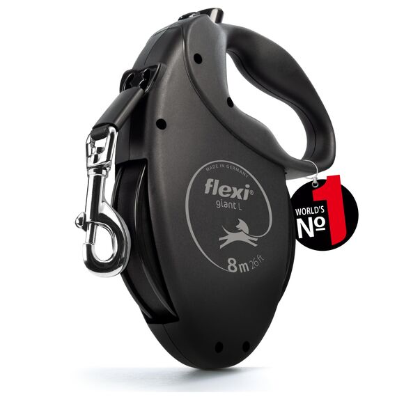flexi® Giant Black Edition L | 8m Gurt Roll-Leine für Hunde bis 50 kg | schwarz | ausziehbare Hundeleine | Gewicht 631.5 gr | Maße 15.2 x 20.8 cm