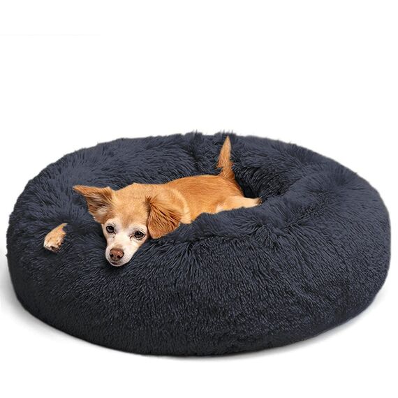 LUOJINYI Hundebett Flauschig, Hundekissen Rund Haustierbett Donut Katzenbett Waschbar mit rutschfestem Boden für große, mittelgroße & kleine Hunde, 50 cm, Marineblau